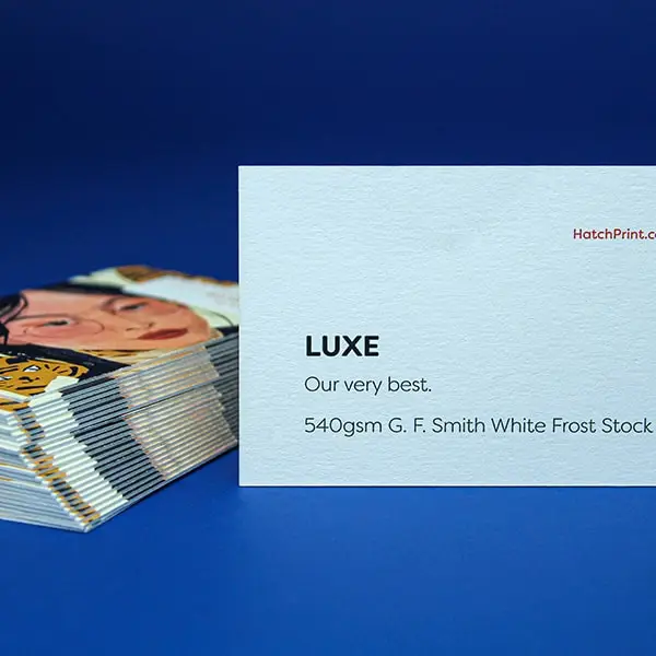 Luxe Business cards by Hatch Print on GF Smith Color Plan White Frost stock