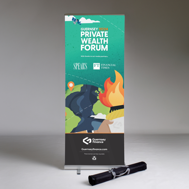 Roller banner made up showing carry case